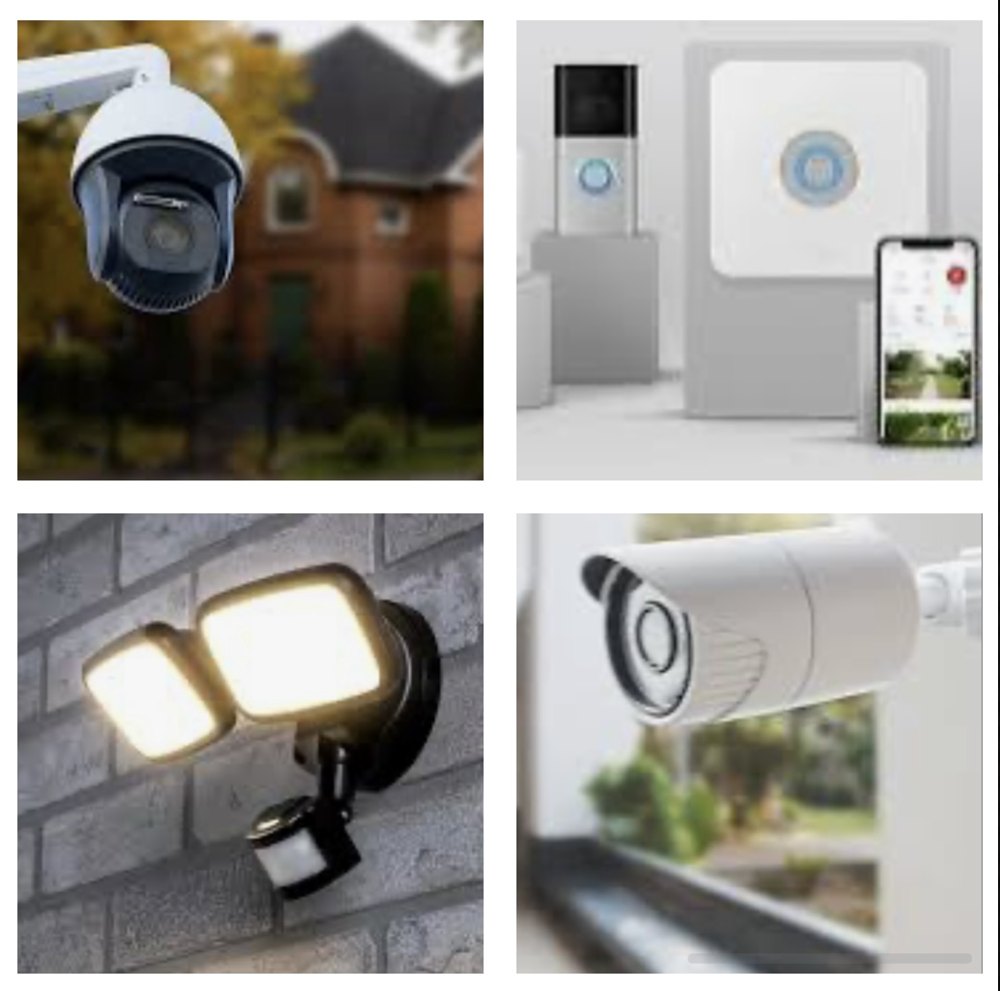 CCTV cameras, video doorbell and security floodlight